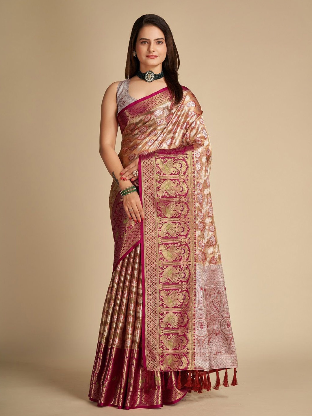 

Iris Woven Design Zari Banarasi Saree, Brown