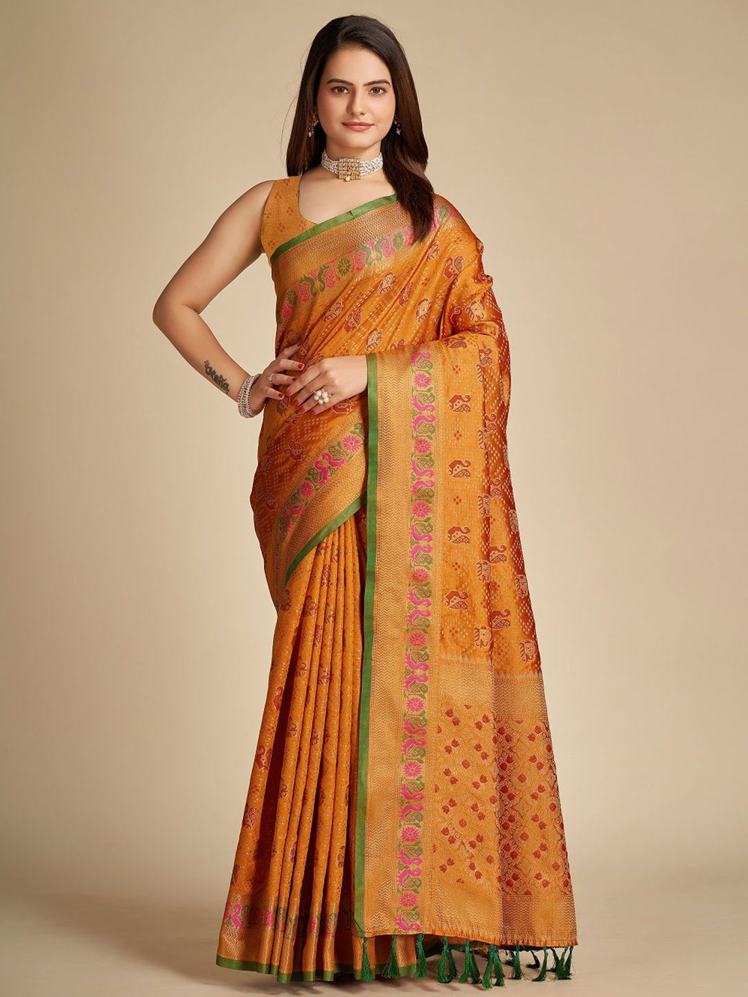 

Iris Woven Design Zari Patola Saree, Orange