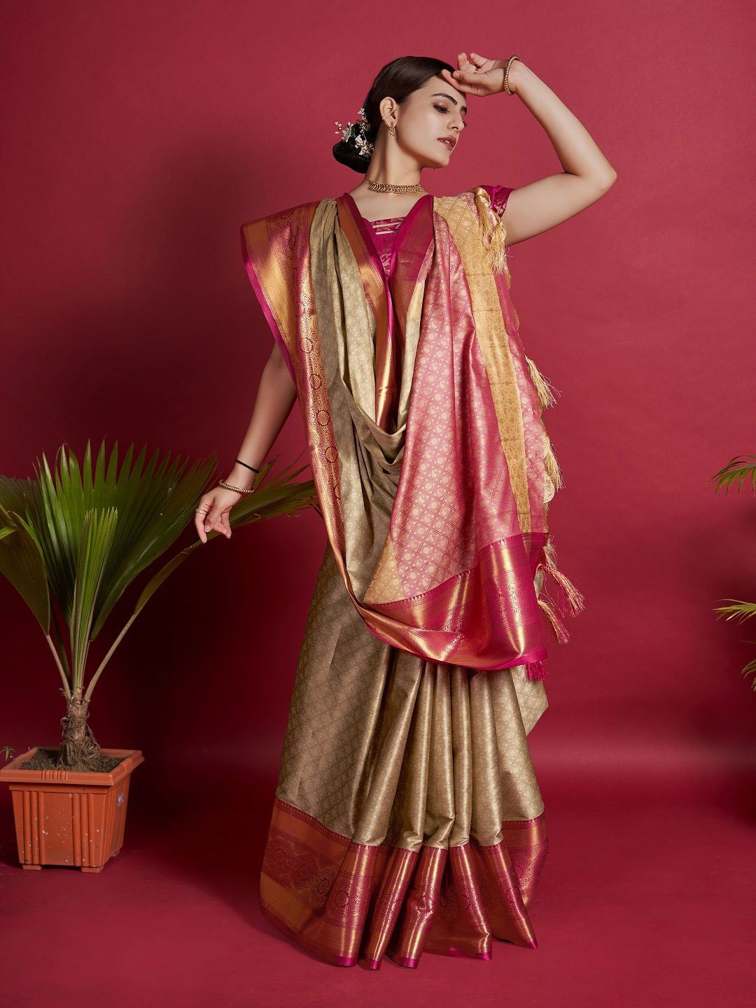 

Iris Woven Design Zari Banarasi Saree, Beige