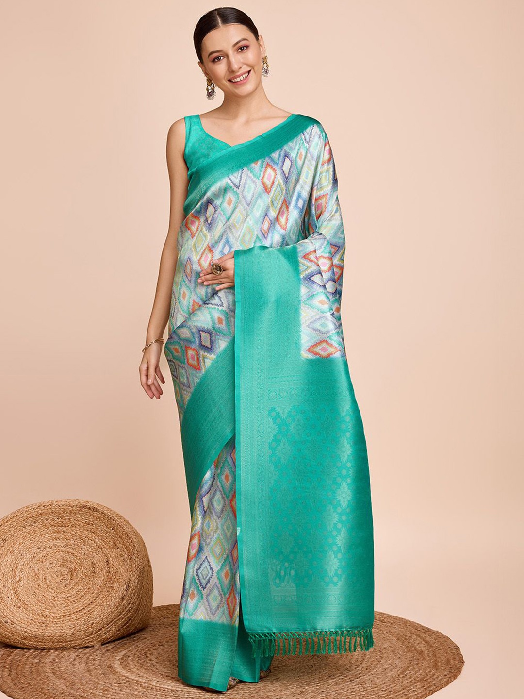 

Iris Zari Pure Silk Woven Design Saree, Sea green