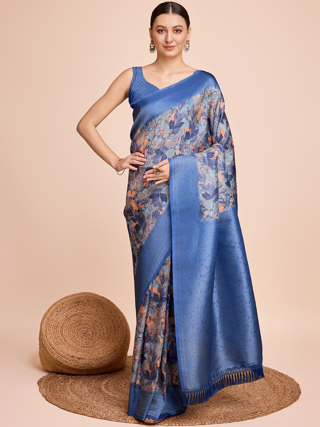 

Iris Floral Zari Pure Silk Saree, Blue