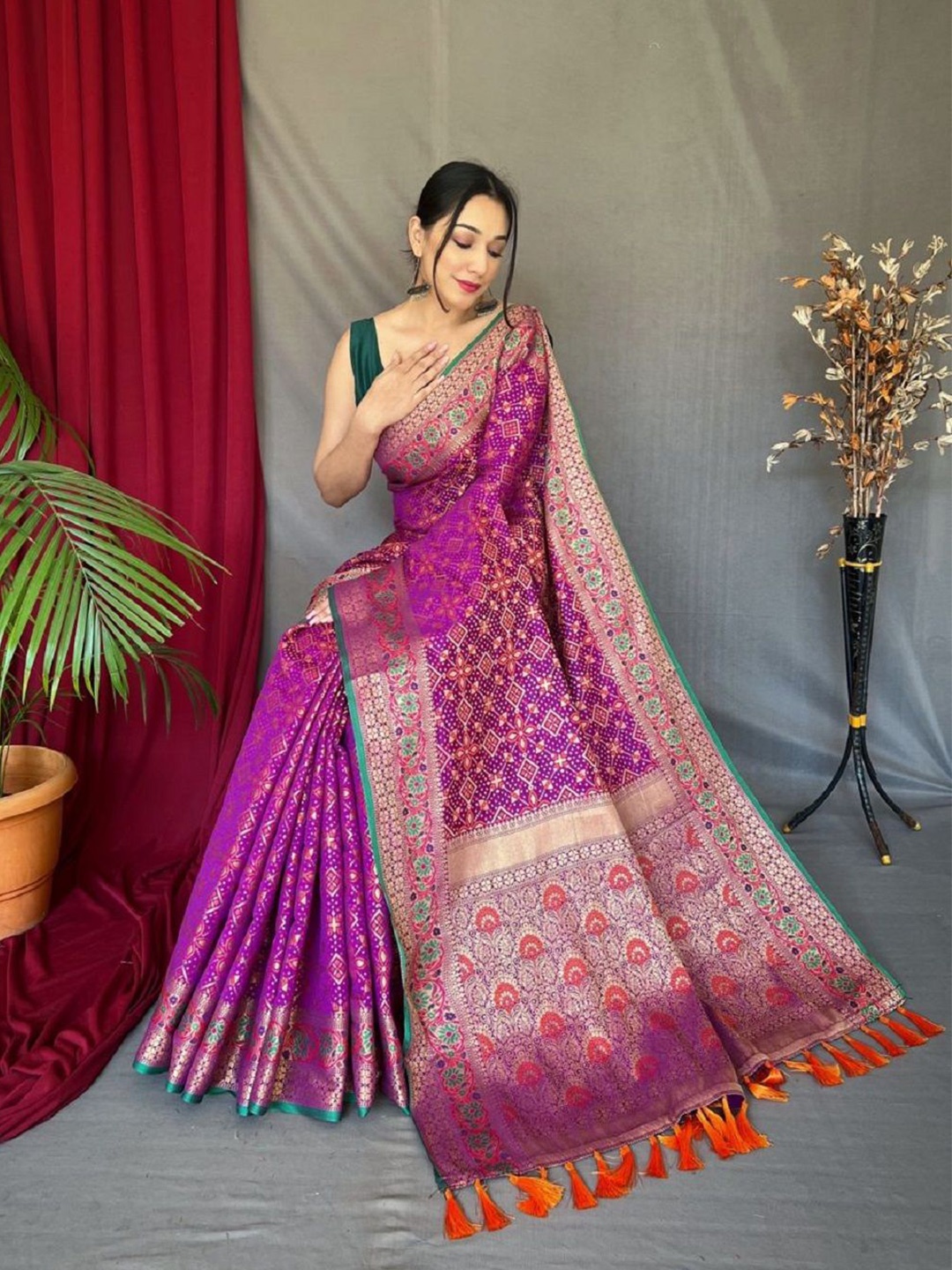 

Iris Woven Design Zari Patola Saree, Purple