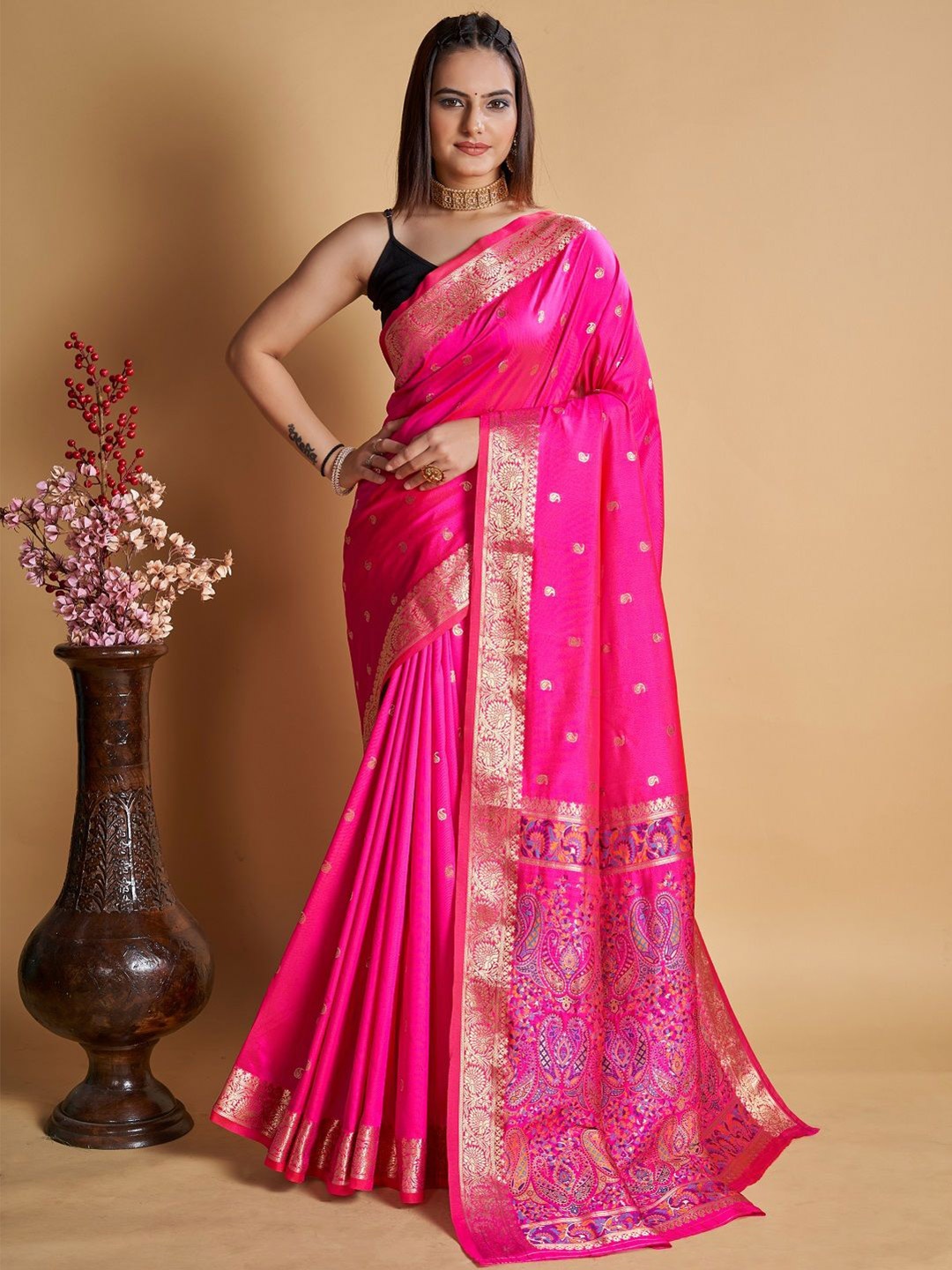 

Iris Woven Design Zari Banarasi Saree, Pink