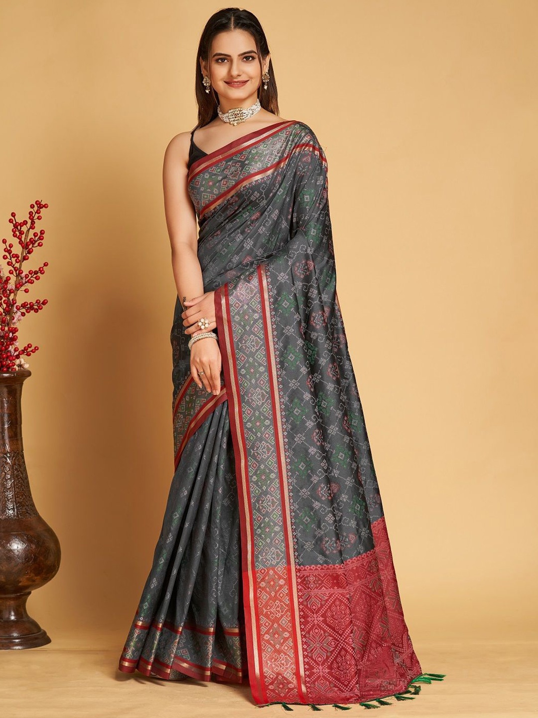 

Iris Woven Design Zari Patola Saree, Grey