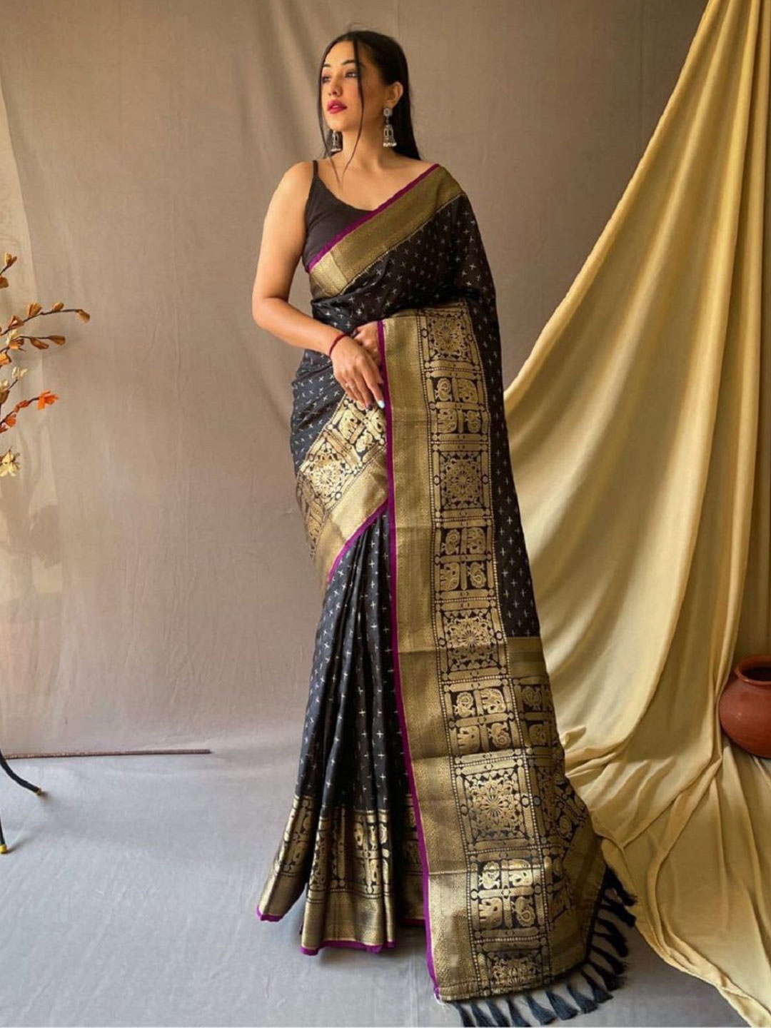 

Iris Woven Design Zari Banarasi Saree, Black