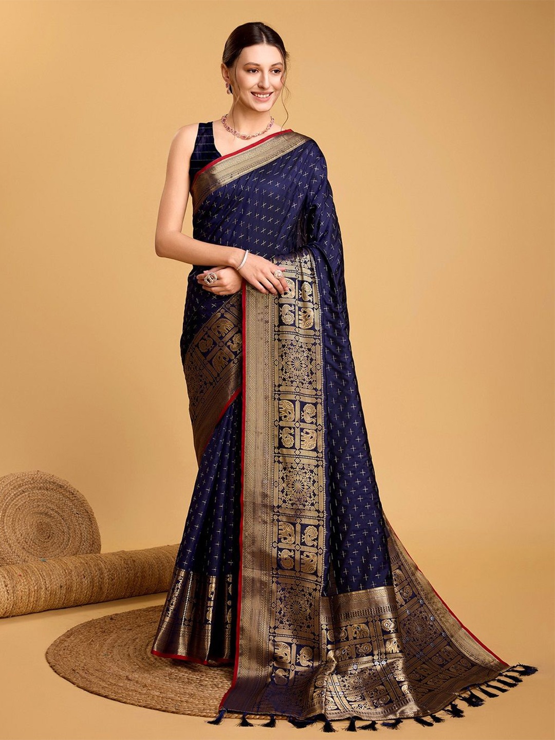 

Iris Woven Design Zari Banarasi Saree, Navy blue