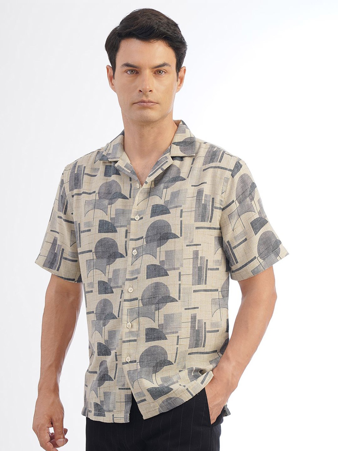

JADE BLUE Men Printed Slim Fit Casual Shirt, Grey