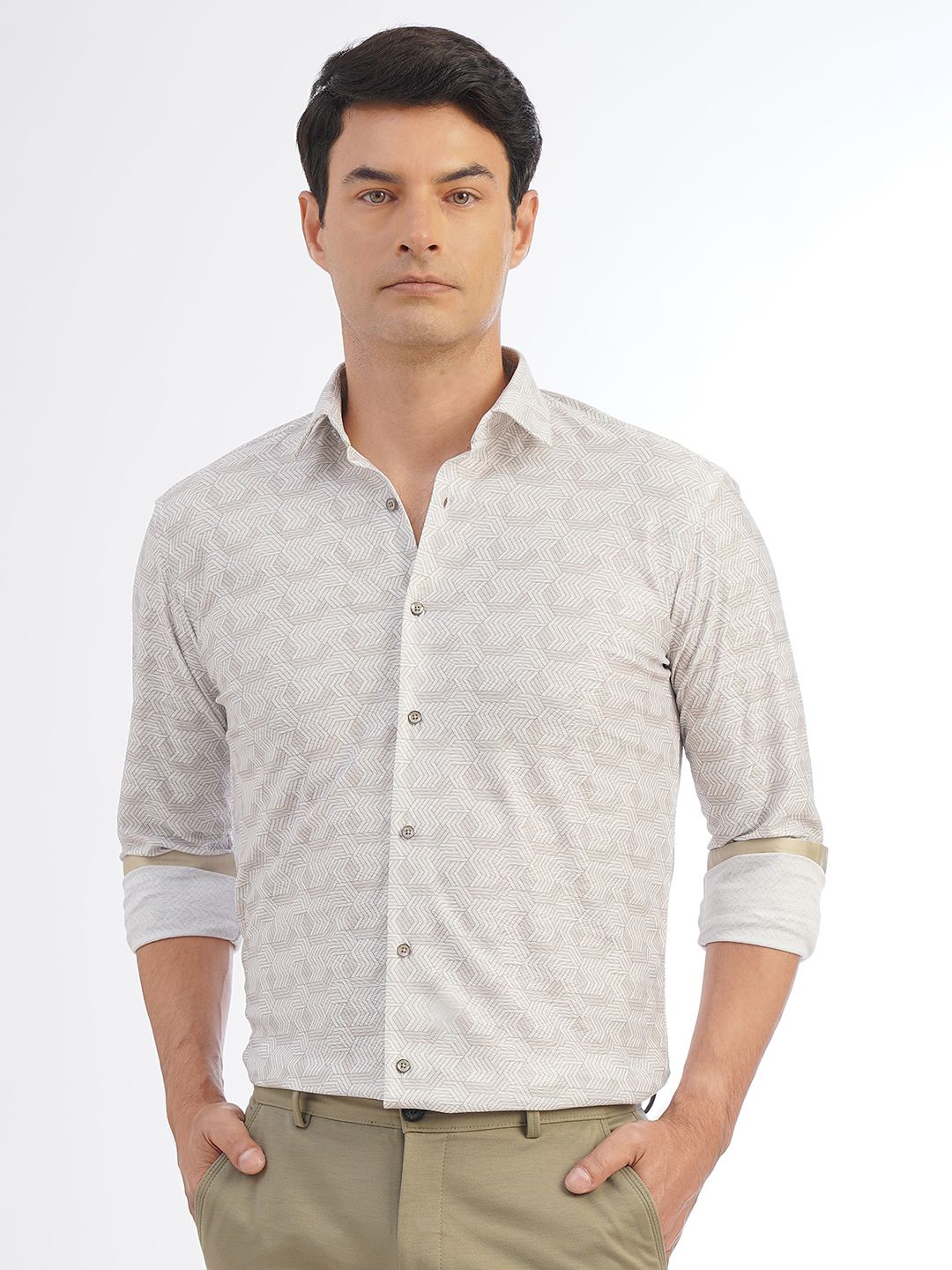 

JB STUDIO Men Slim Fit Opaque Printed Ready to Wear Casual Shirt, Grey
