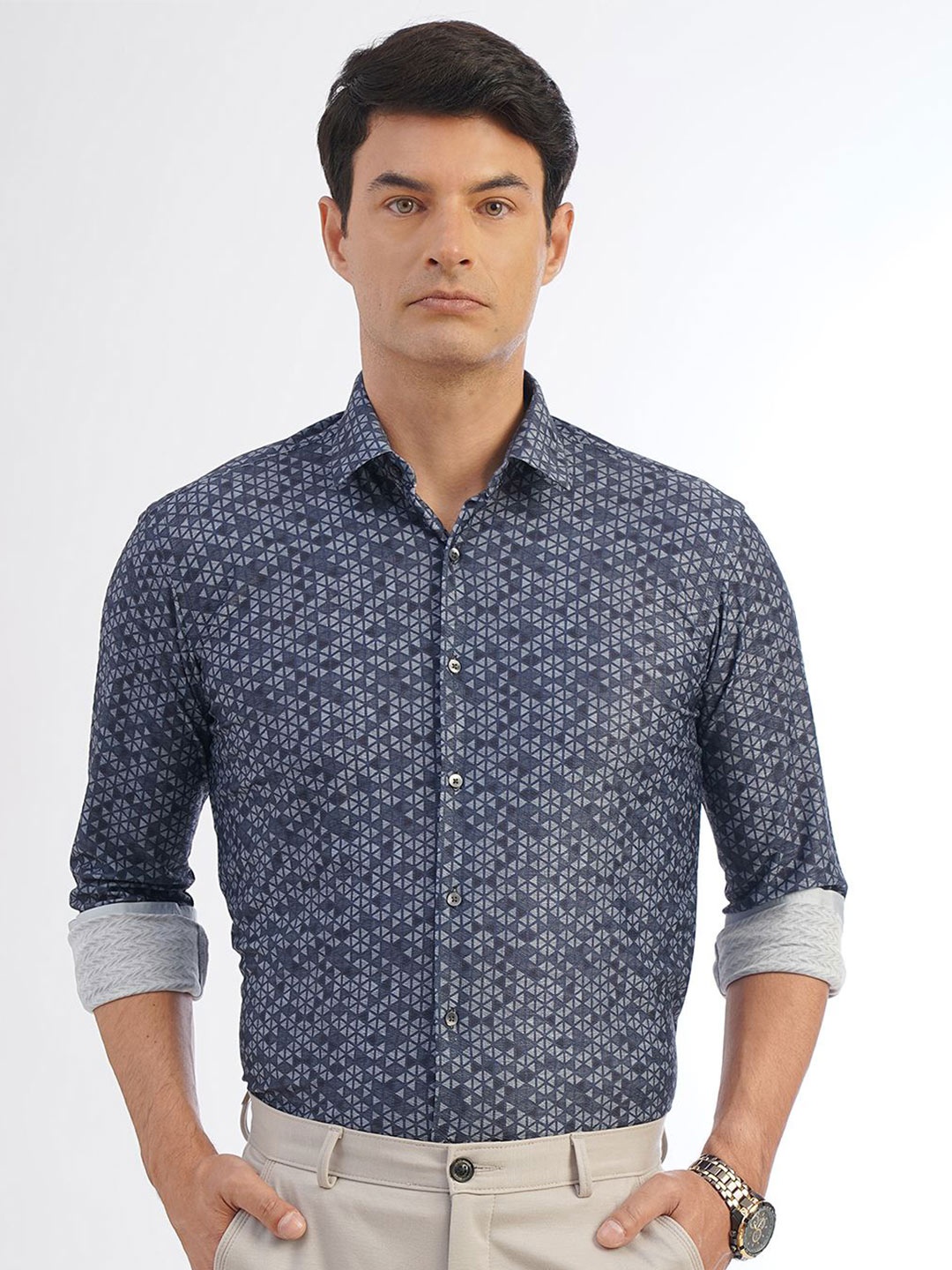 

JB STUDIO Men Slim Fit Opaque Printed Ready to WearCasual Shirt, Blue