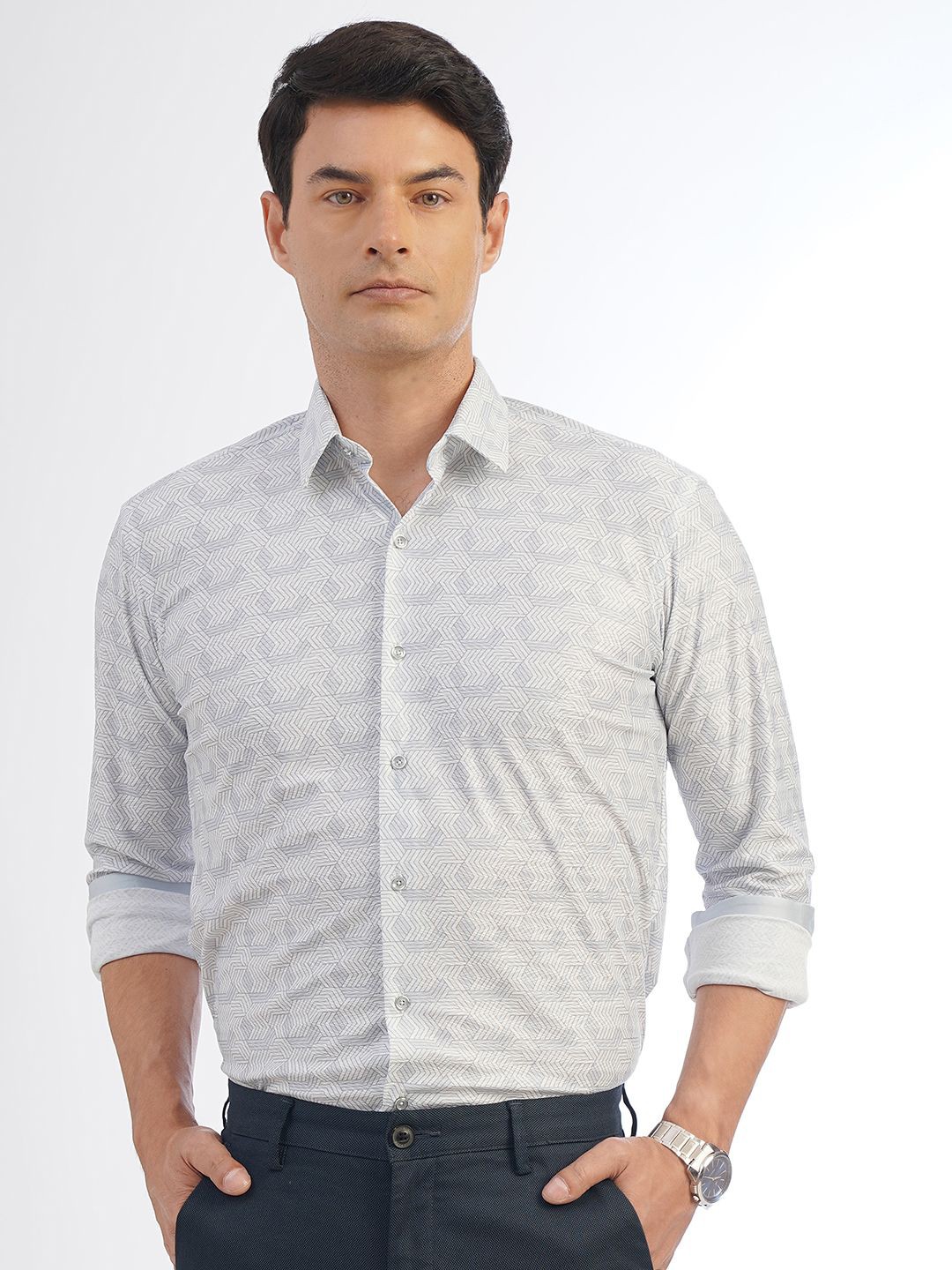 

JB STUDIO Men Slim Fit Opaque Printed Ready to Wear Casual Shirt, Blue