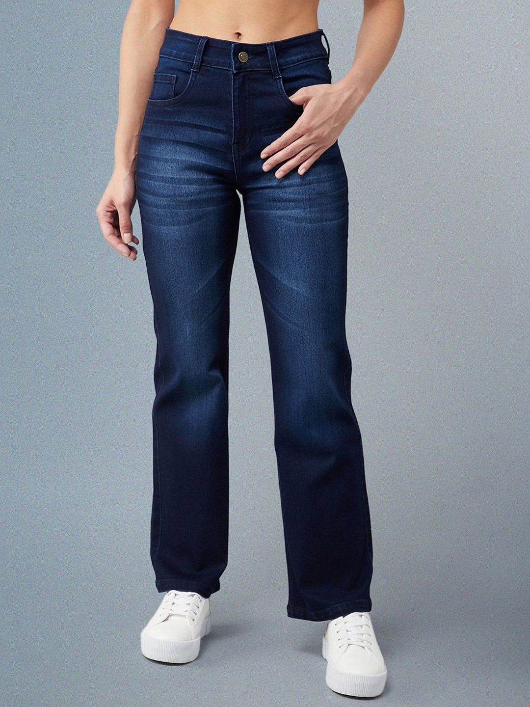 

Miss Chase Women Wide Leg Light Fade Stretchable Jeans, Blue
