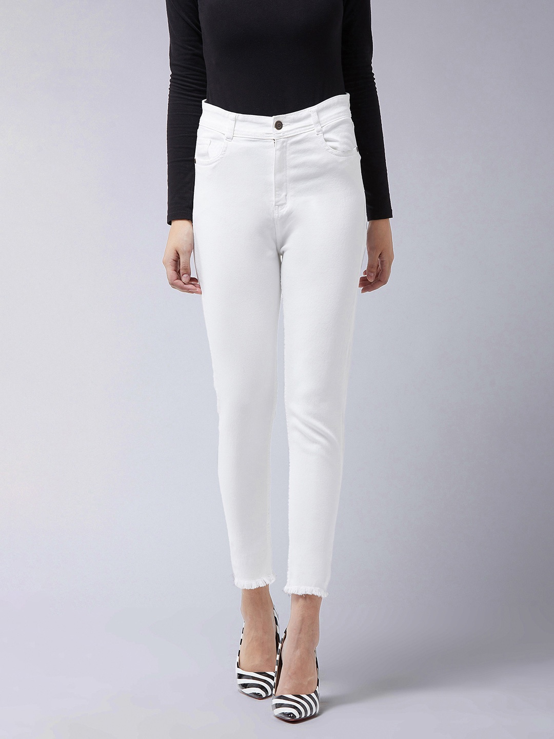 

Miss Chase Running For Life Women Skinny Fit High-Rise Stretchable Cropped Jeans, White