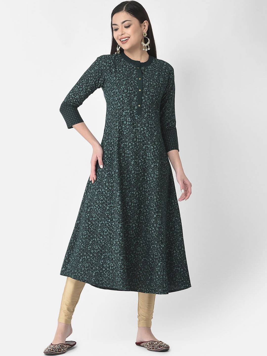 

Span Floral Printed Silk Anarkali Kurta, Green