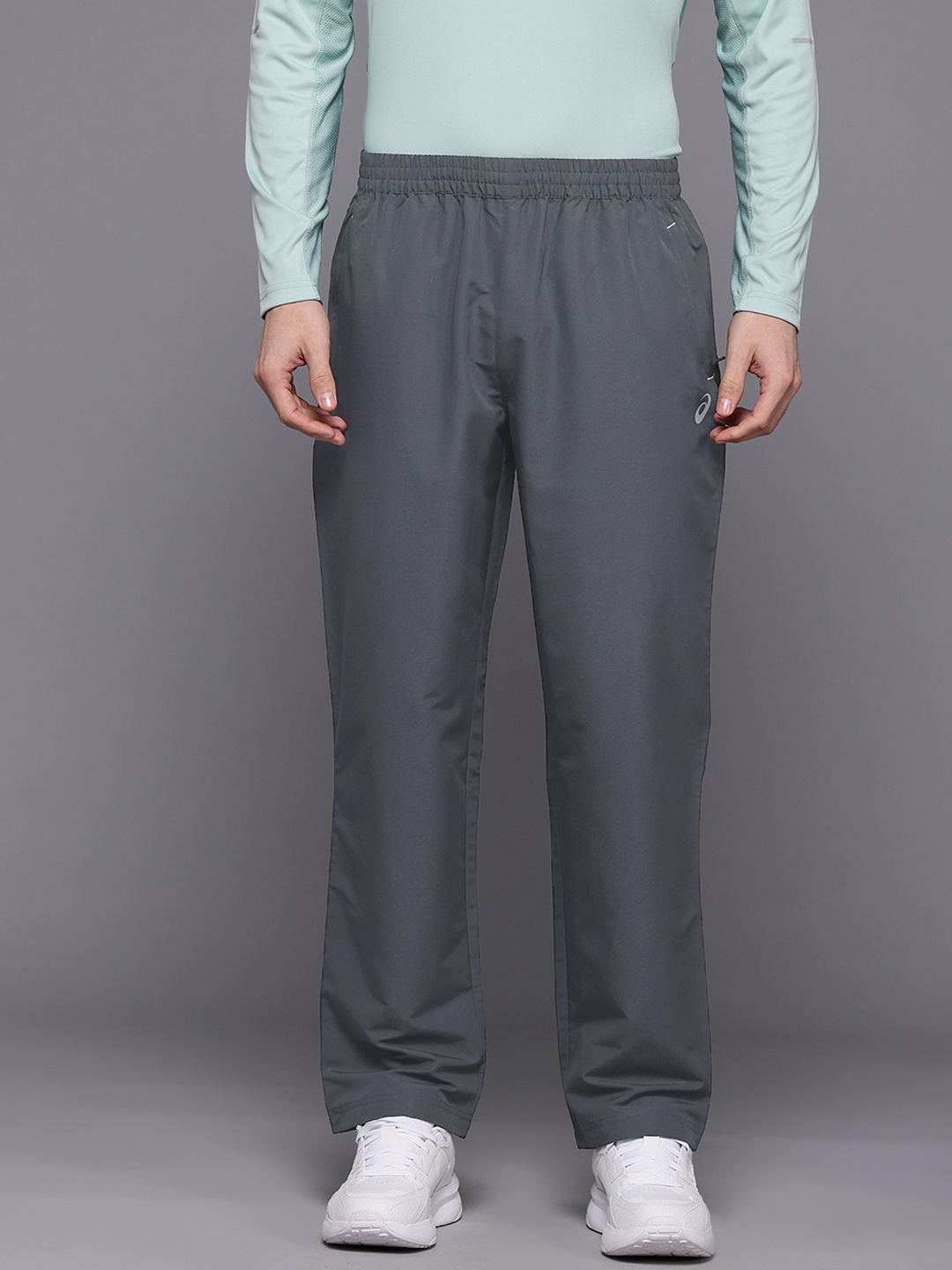 

ASICS Men Solid Slim Fit Running Track Pants with Reflective Details, Grey