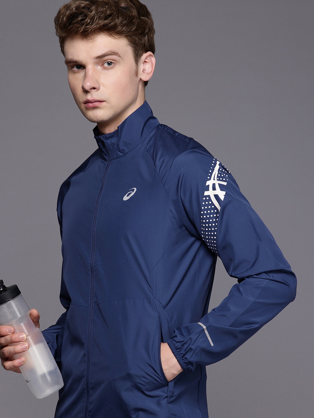 

ASICS Brand Logo Printed Running Tailored Jacket, Blue