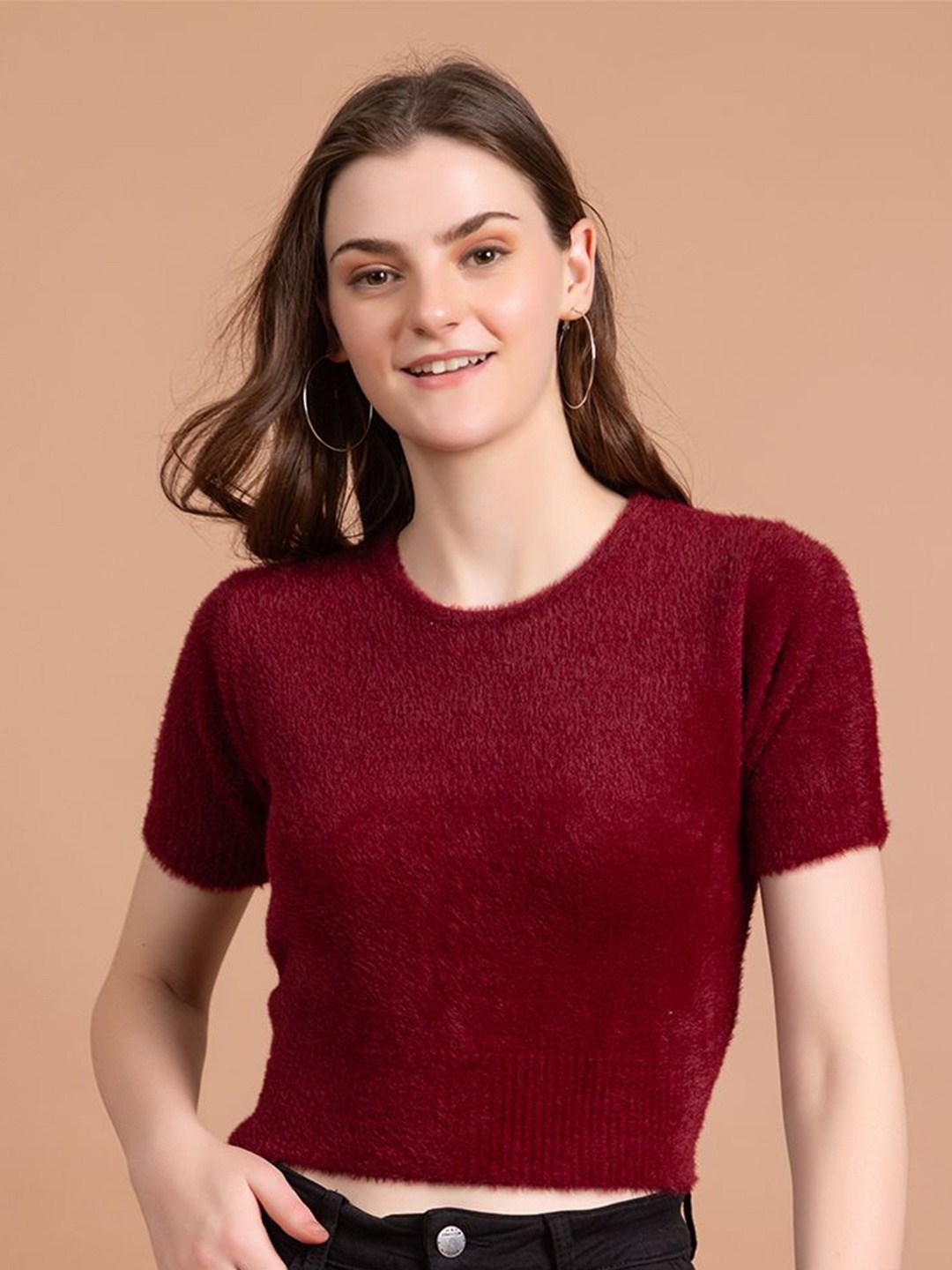 

CLAPTON Women Solid Woollen Pullover, Maroon