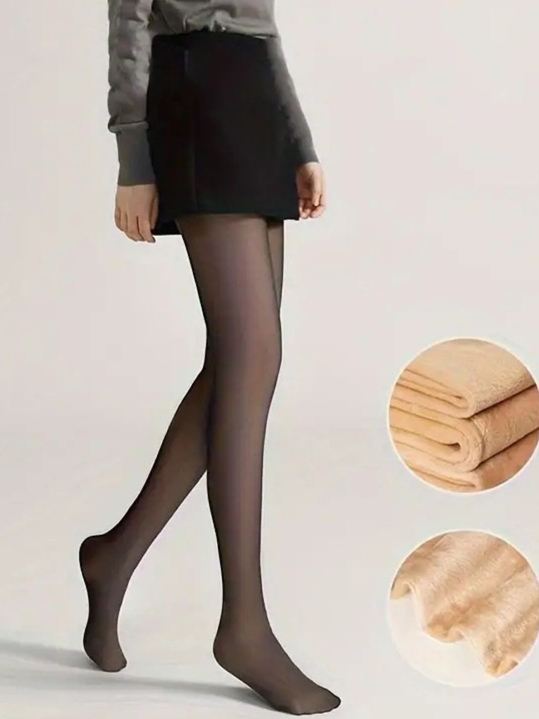 

Poftik Fur Lined High Waist Dual Tone Pantyhose Winter Stockings, Black