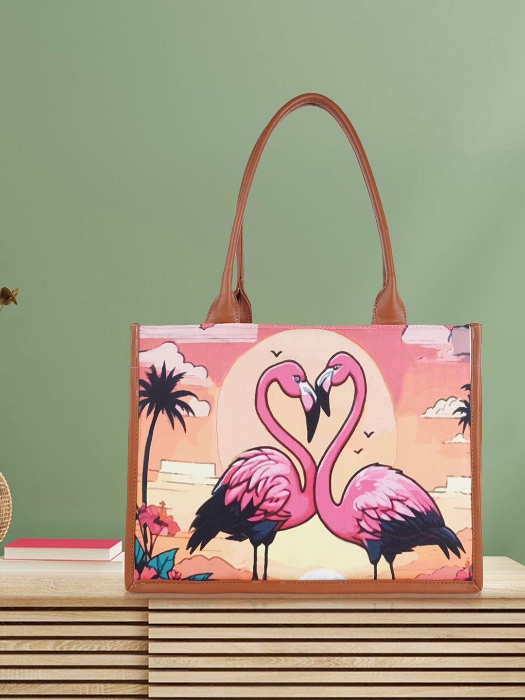 

YOYOWING Printed PU Structured Handheld Bag with Applique, Pink