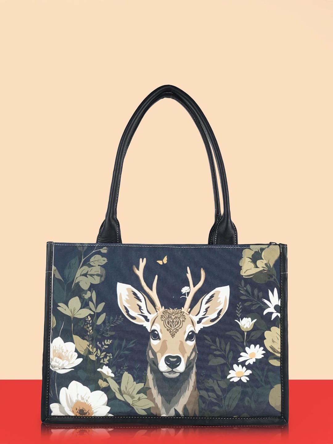 

YOYOWING Printed PU Oversized Shopper Tote Bag with Applique, Black