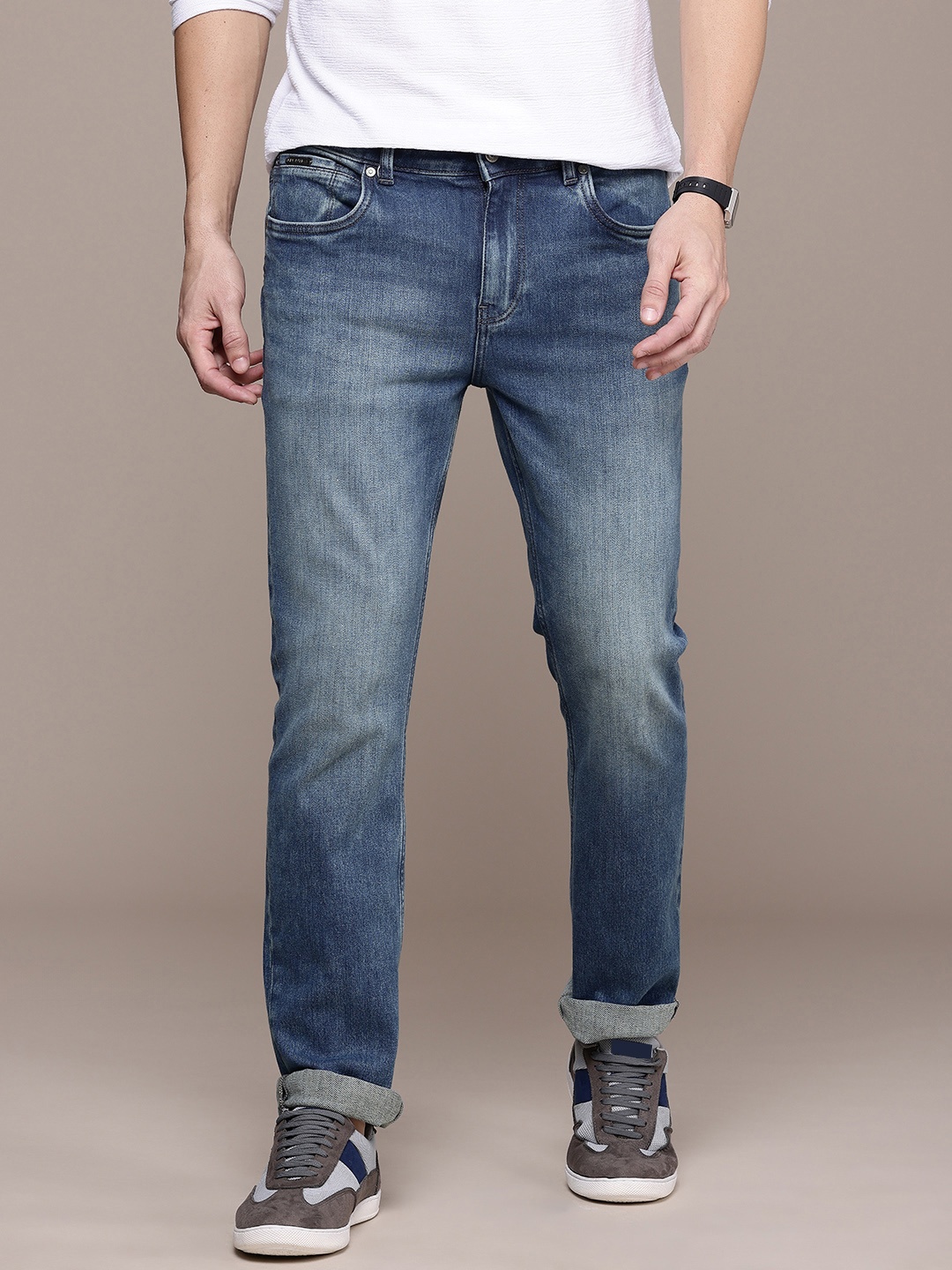 

Nautica Men Straight Fit Heavy Fade Stretchable Jeans, Blue