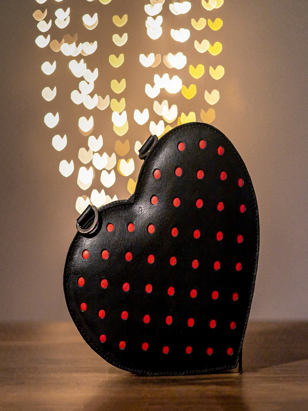 

PERKED HEART Embellished Leather Structured Sling Bag, Black