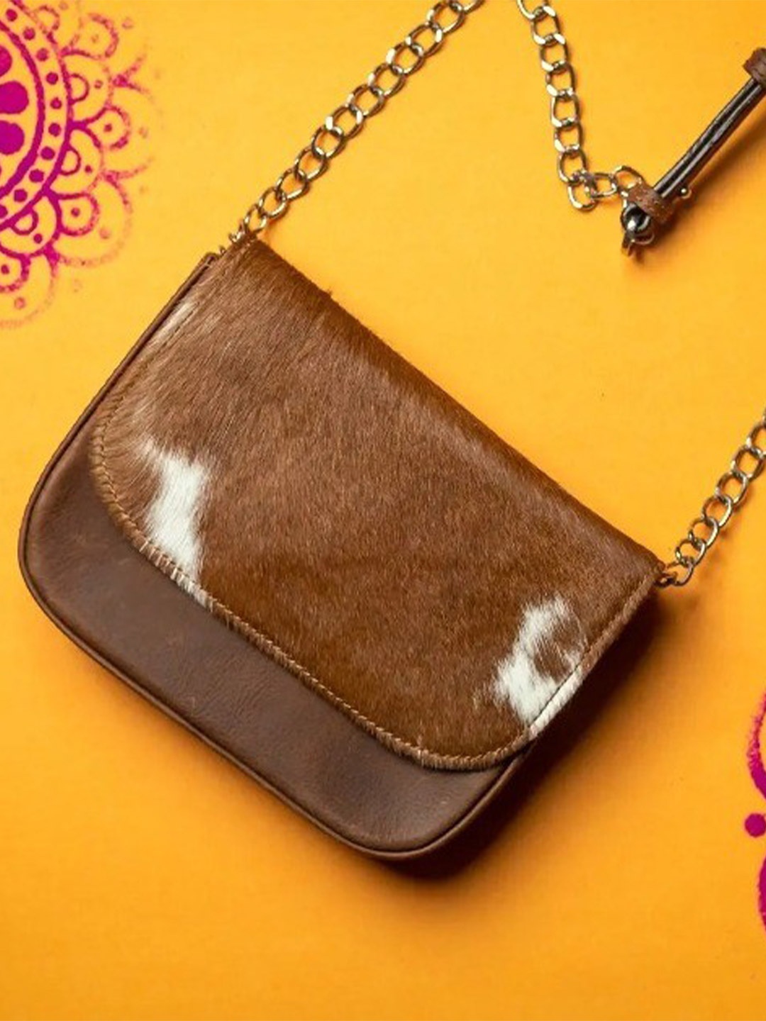 

PERKED LADY MARMALADE Colourblocked Leather Structured Sling Bag, Brown