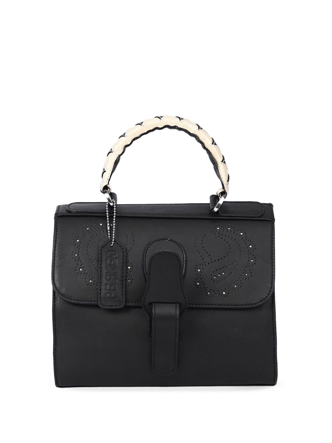 

PERKED LADY MADONNA Leather Structured Handheld Bag, Black