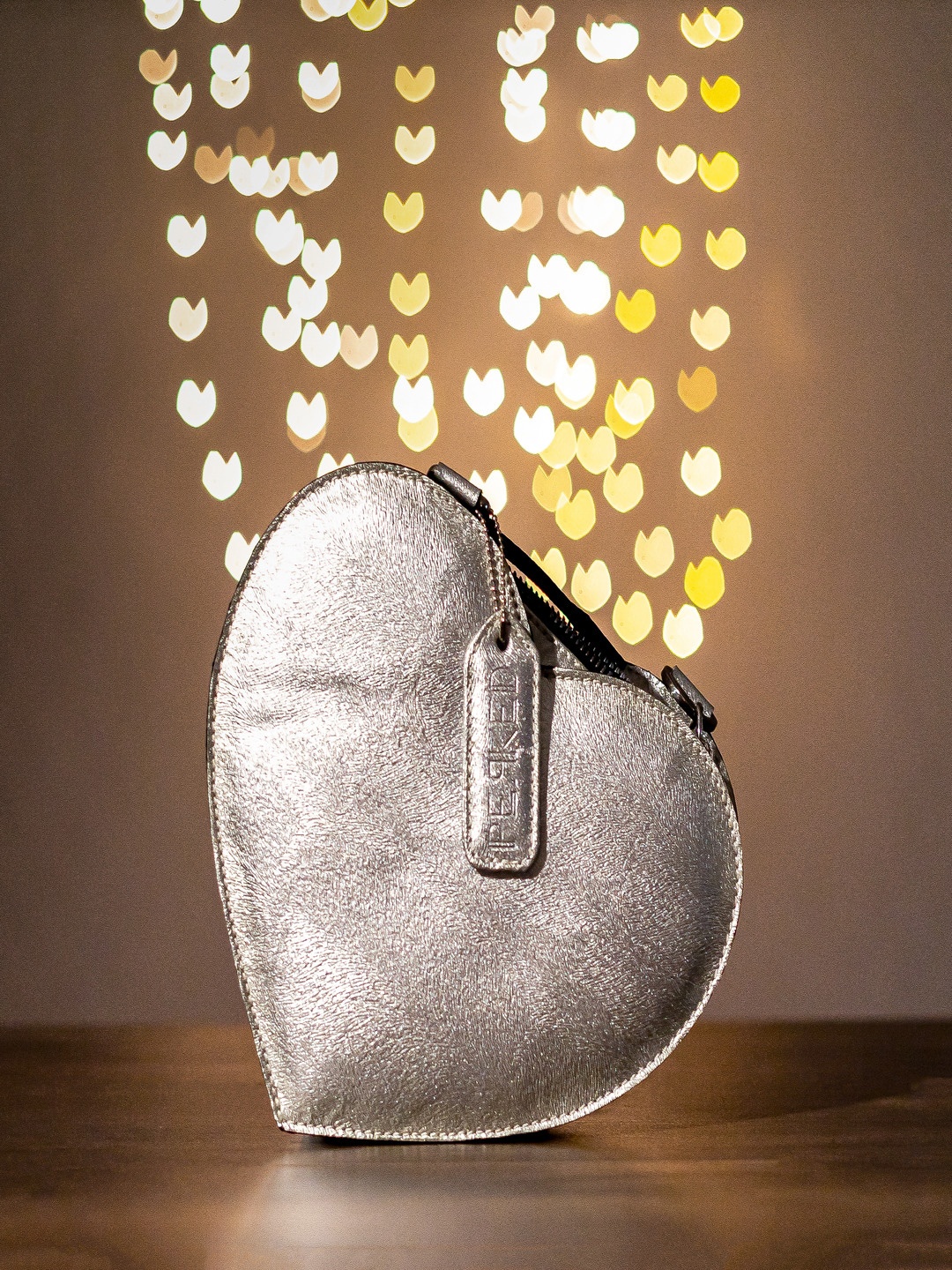 

PERKED HEART Leather Bucket Sling Bag, Silver