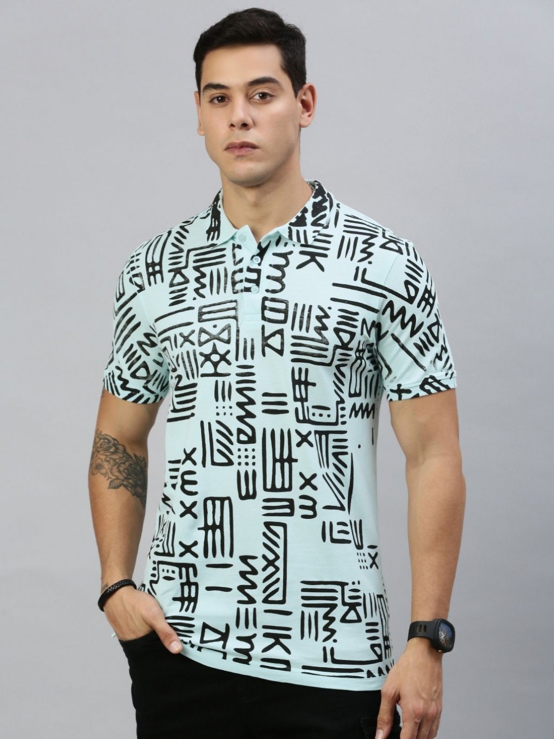 

Huetrap Men Typography Printed Polo Collar T-shirt, Blue