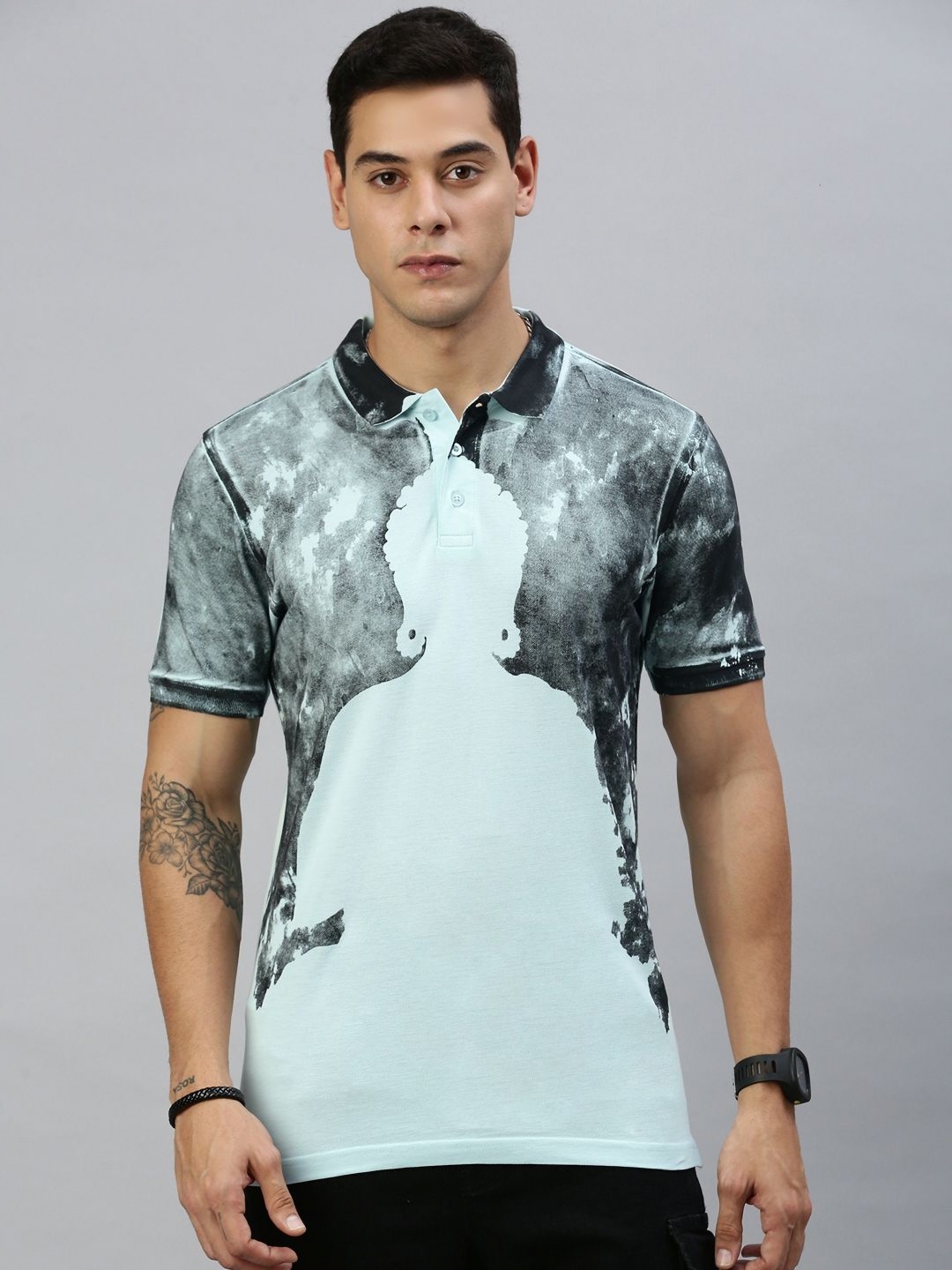 

Huetrap Men Tie and Dye Polo Collar T-shirt, Blue