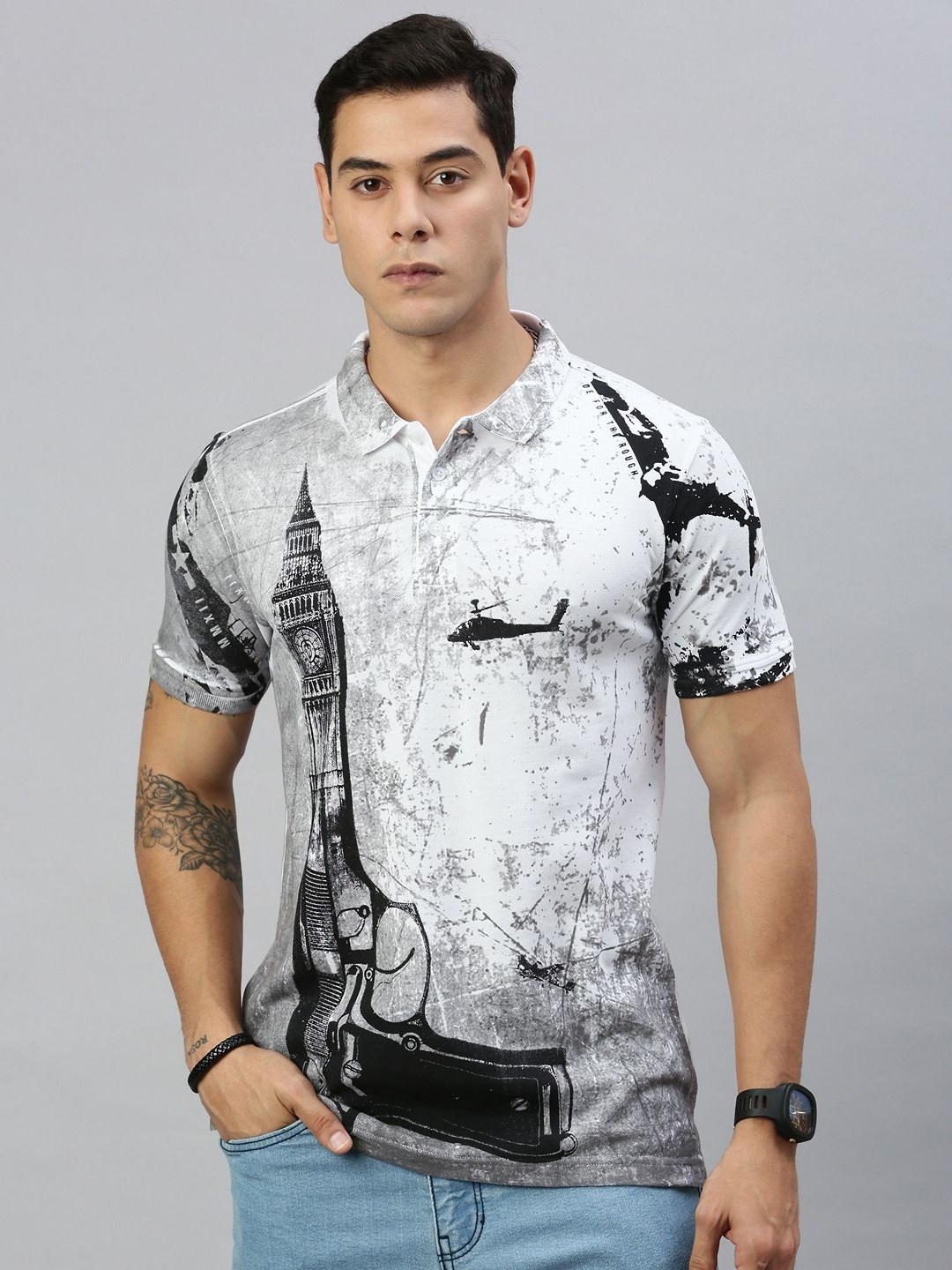

Huetrap Men monochrome Printed Pure Cotton T-shirt, White