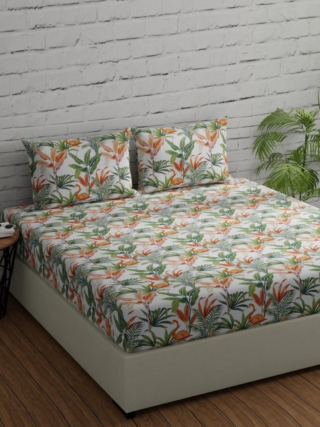 

Huesland Pink Floral 144 TC Double Queen Cotton Fitted Bedsheet with 2 Pillow Covers