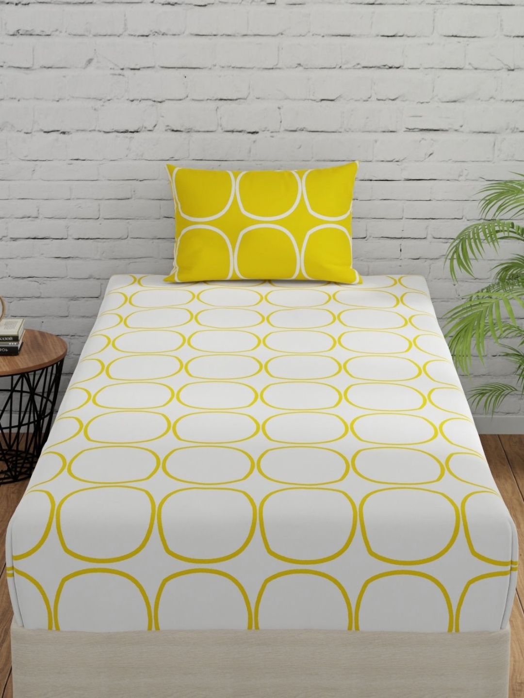 

Huesland White Geometric Printed 144 TC Cotton Single Bedsheet & 1 Pillow Cover