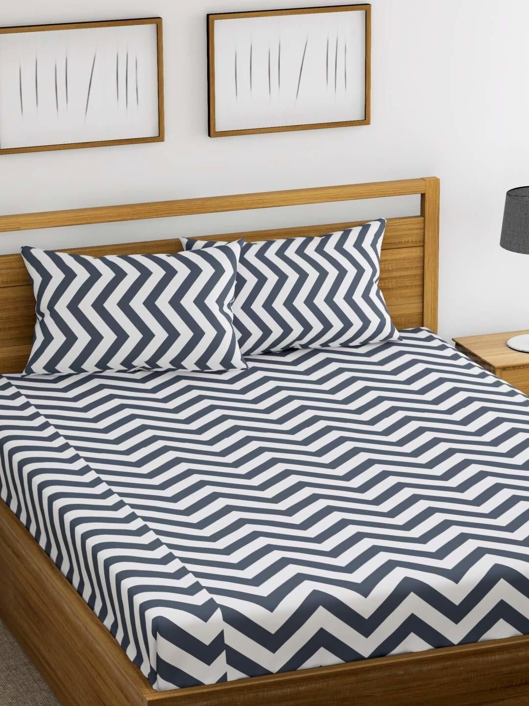 

Huesland Grey & White 120 TC Cotton Double Queen Bedsheet with 2 Pillow Covers