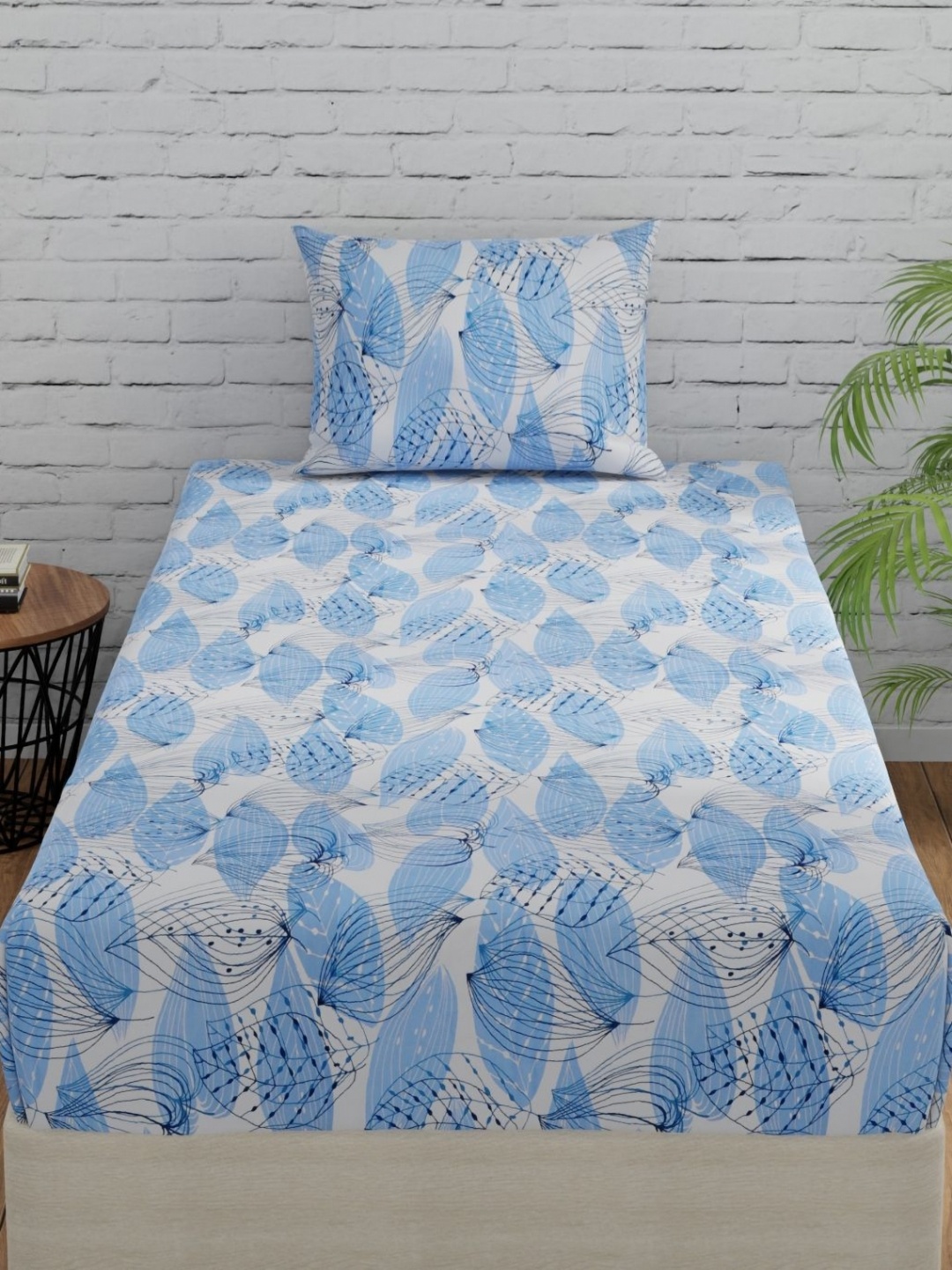 

Huesland Blue & White Printed 144 TC Cotton Single Bedsheet with 1 Pillow Cover