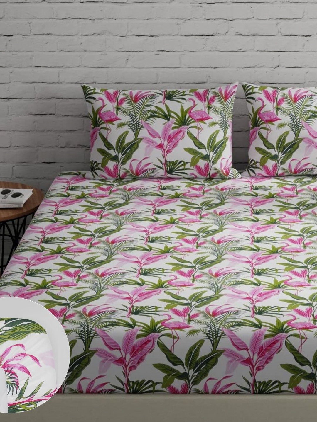 

Huesland Pink Floral 144 TC Cotton Fitted Double King Bedsheet with 2 Pillow Covers