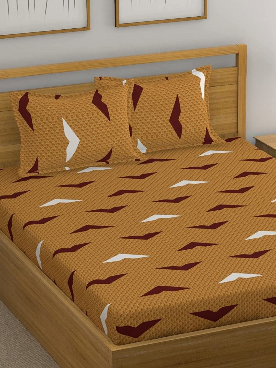 

Huesland Brown & White 144 TC Abstract Cotton Double King Bedsheet with 2 Pillow Covers