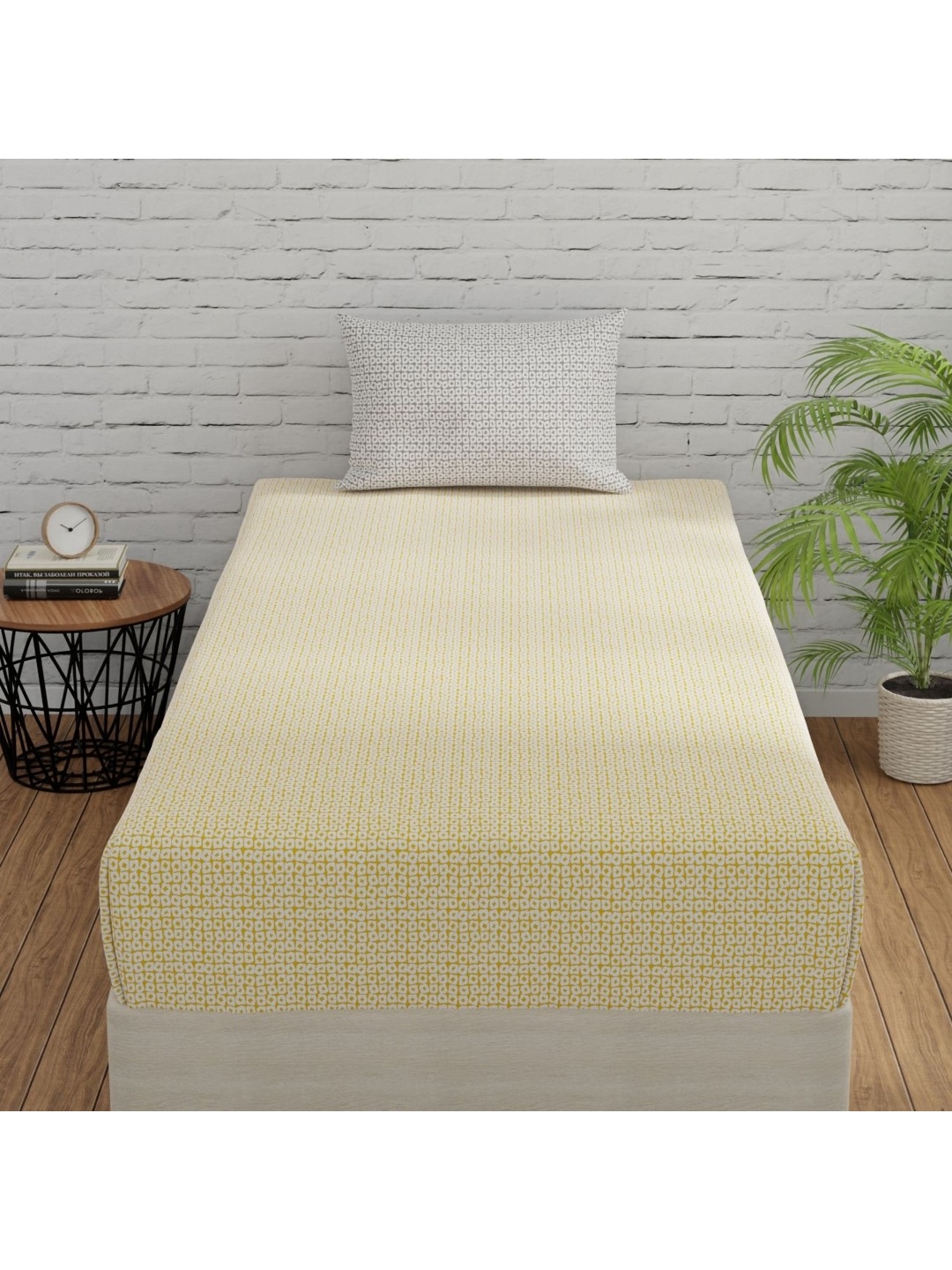 

Huesland Yellow & White Striped 144 TC Cotton Single Bedsheet with 1 Pillow Cover