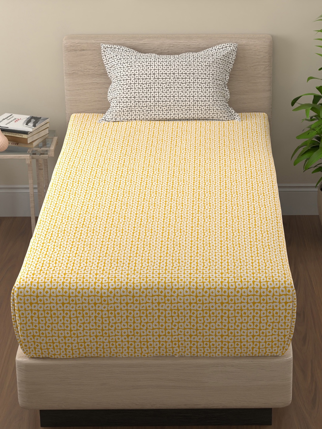 

Huesland Yellow & White Striped 144 TC Cotton Single Bedsheet with 1 Pillow Cover