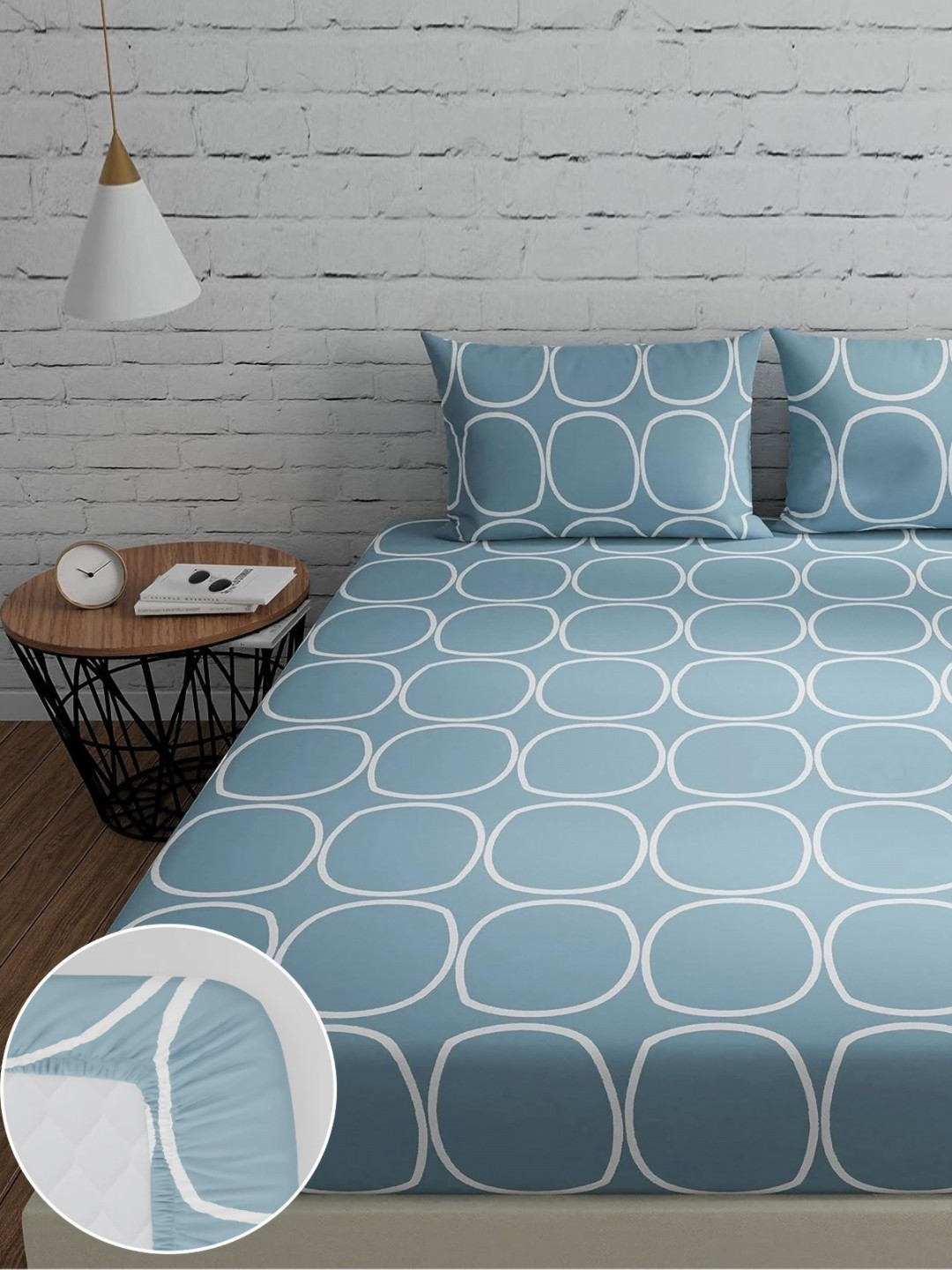 

Huesland Blue & White Printed 144 TC Cotton Fitted Single Bedsheet & 1 Pillow Cover
