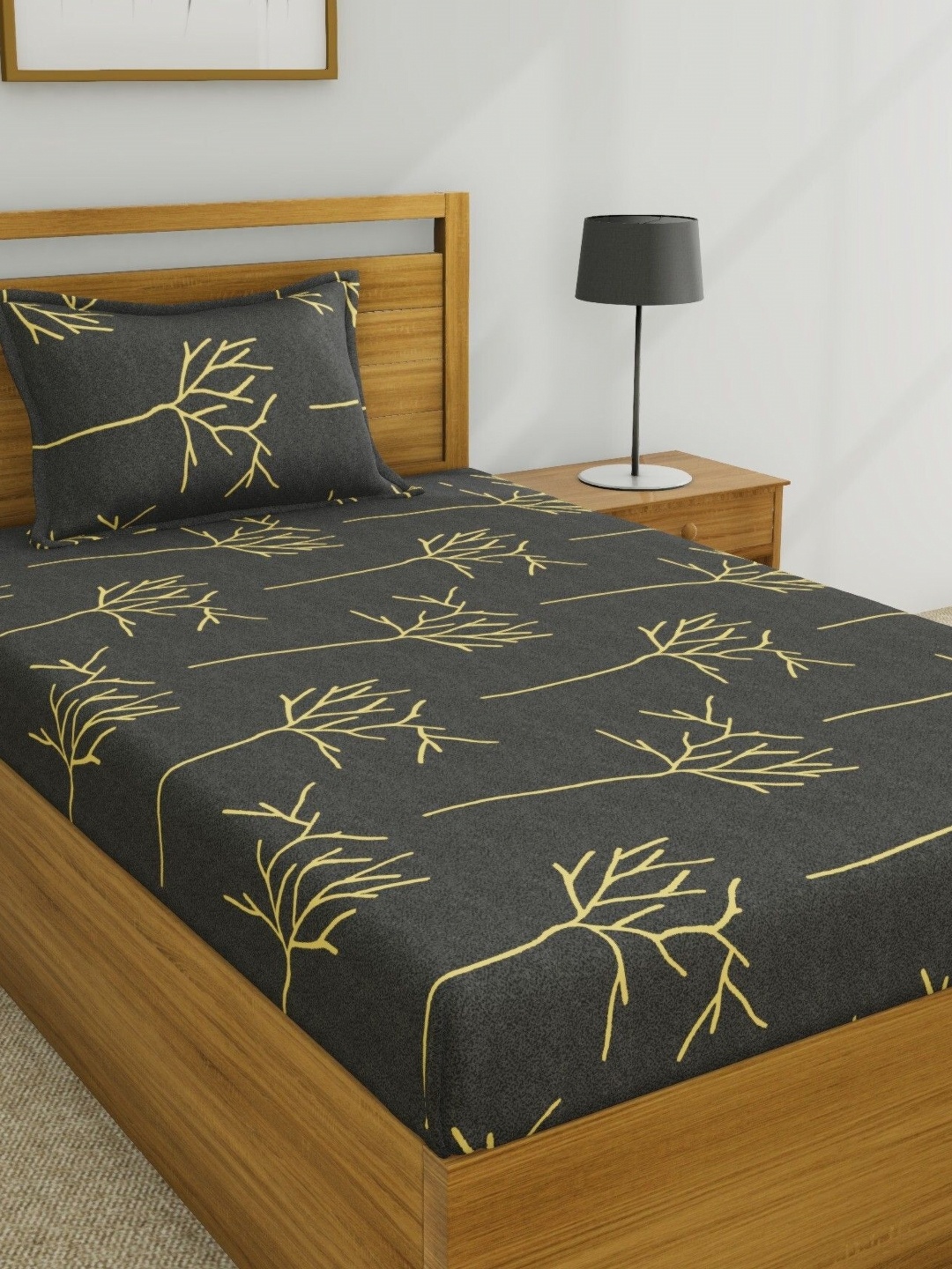 

Huesland Grey & Yellow Floral 144 TC Cotton Single Bedsheet With 1 Pillow Cover