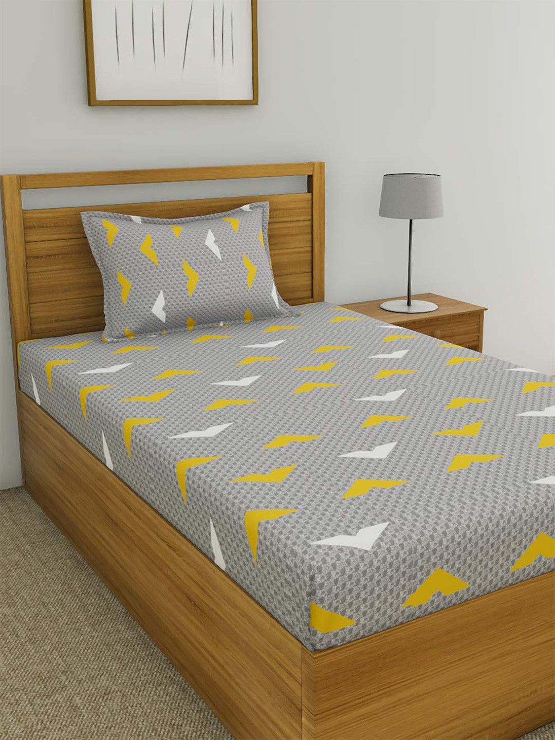 

Huesland Grey & Yellow Cotton 144 TC Single Bedsheet & 1 Pillow Cover