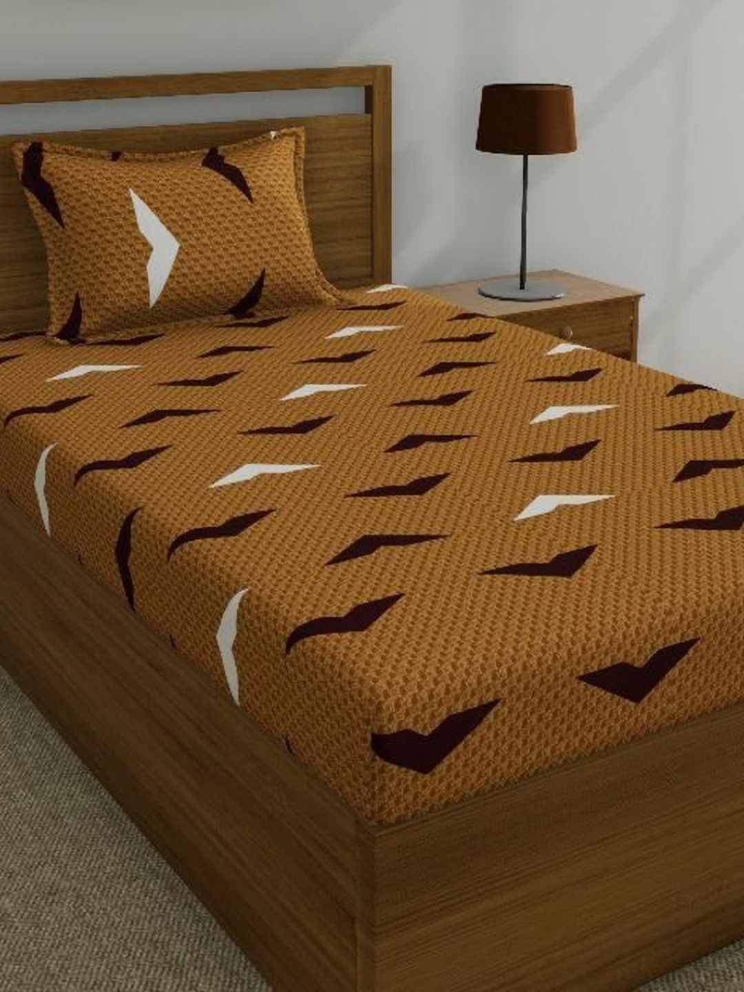 

Huesland Brown & White 144 TC Cotton Single Bedsheet with 2 Pillow Covers