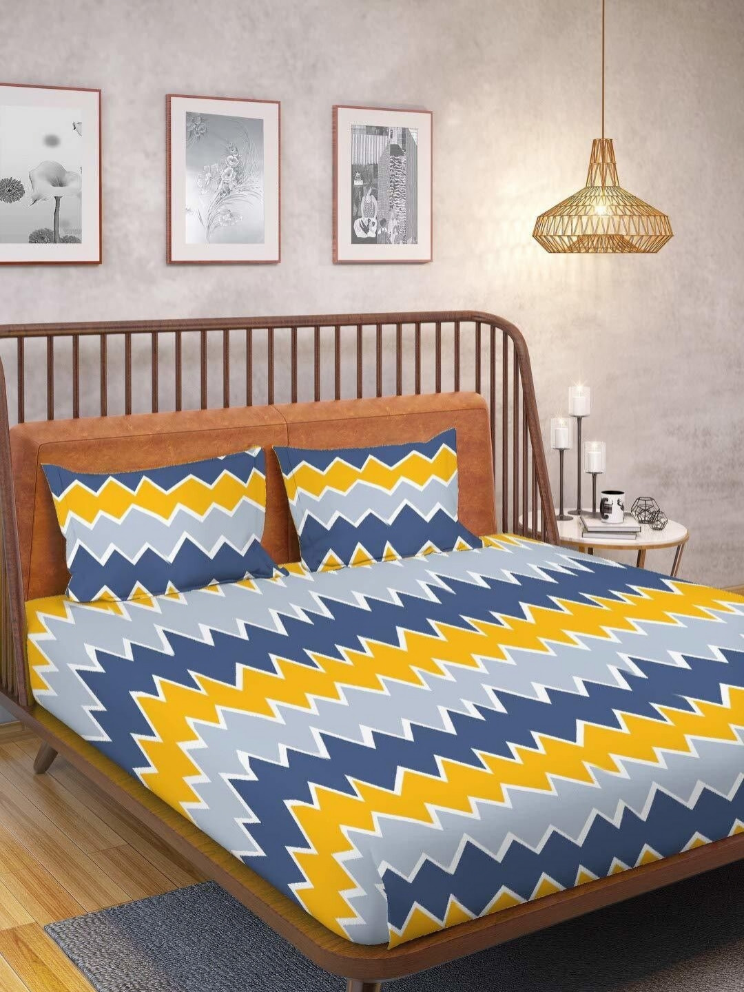

Huesland Yellow & Grey Geometric 144 TC Cotton Single Bedsheet with 1 Pillow Cover