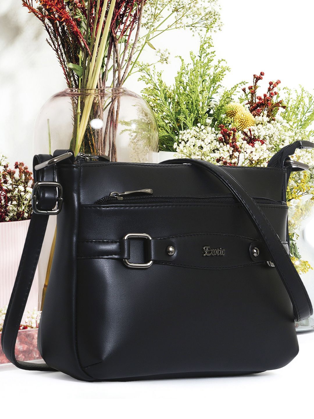 

Exotic Embellished PU Oversized Bucket Handheld Bag, Black