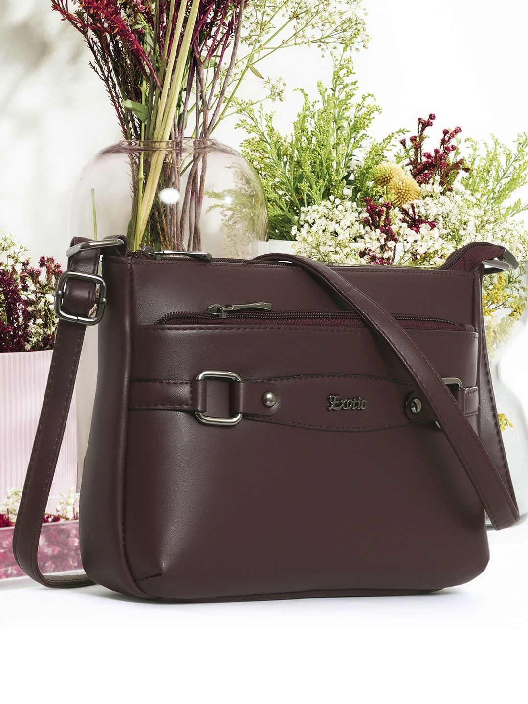 

Exotic Embellished PU Bucket Handheld Bag, Brown