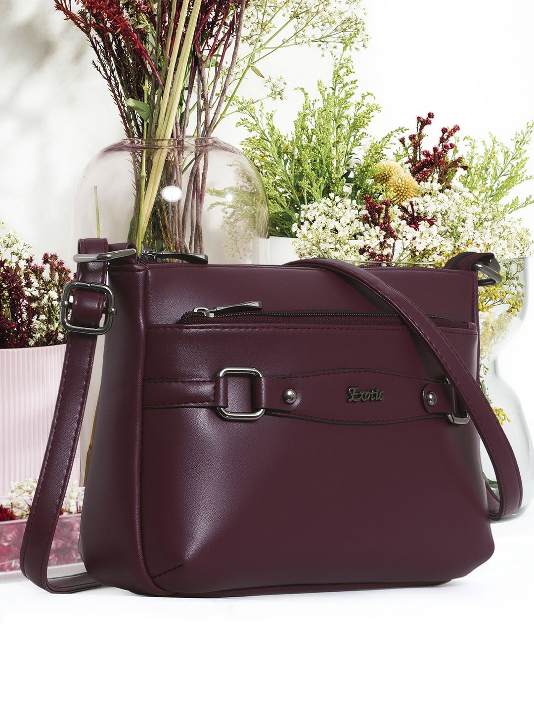 

Exotic PU Structured Handheld Bag, Maroon