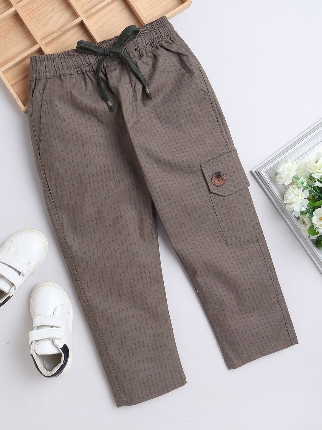 

BAATCHEET Kids Cotton Mid Rise Track Pants, Brown
