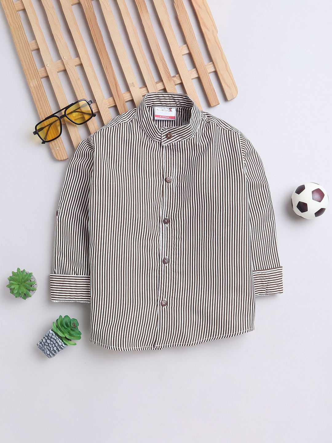 

BAATCHEET Boys Opaque Striped Casual Shirt, Brown