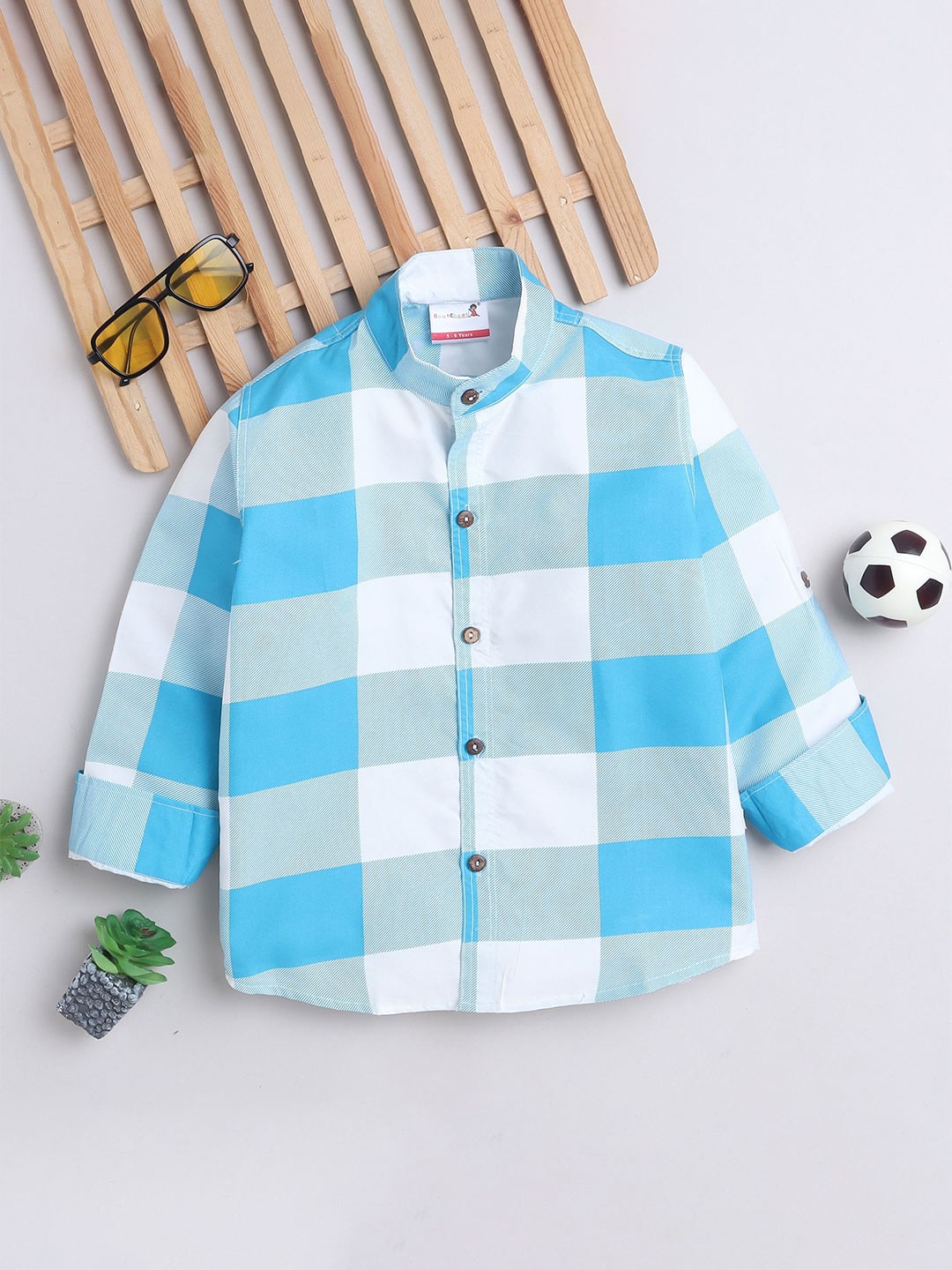 

BAATCHEET Boys Opaque Checked Casual Shirt, Blue